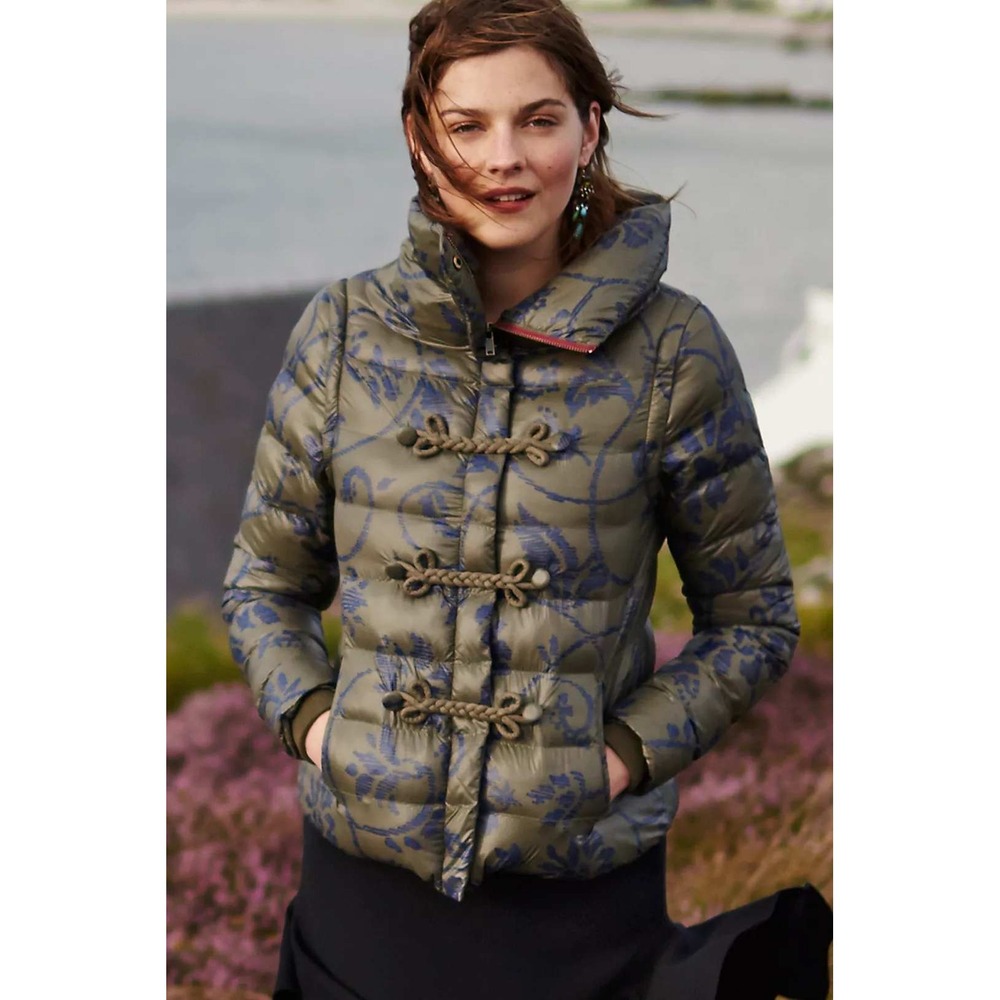Pilcro Anthropologie Convertible Toggle Puffer Jacket Vest Olive Paisley S